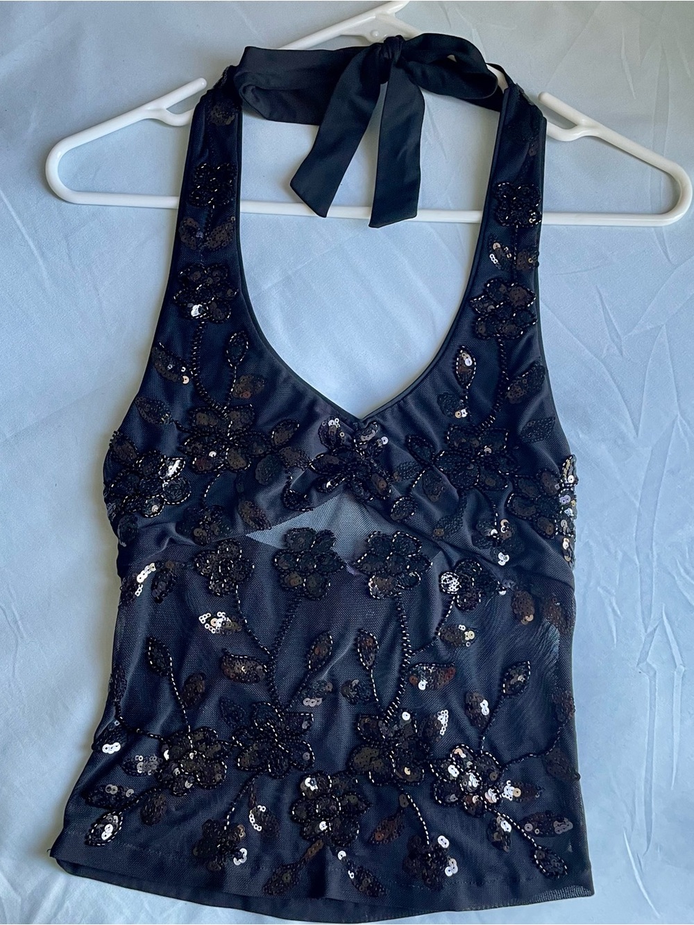Edikted Black Beaded Halter Sequin Tank Top Women's Size XS